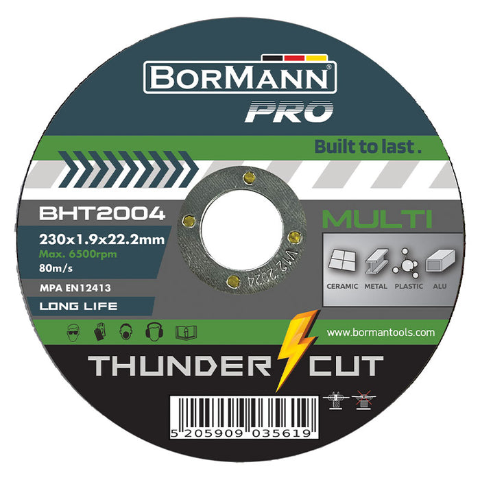 DISCO DA TAGLIO PER METALLO, CERAMICA, PLASTICA E ALLUMINIO - BORMANN Pro ''THUNDER-CUT'' D.230x1.9mm