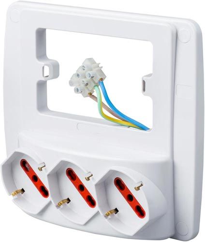 Multipresa da parete Emilia Smart con 3 prese schuko bivalenti 10/16 A bianca adatta per scatola 3 posti - BIANCA