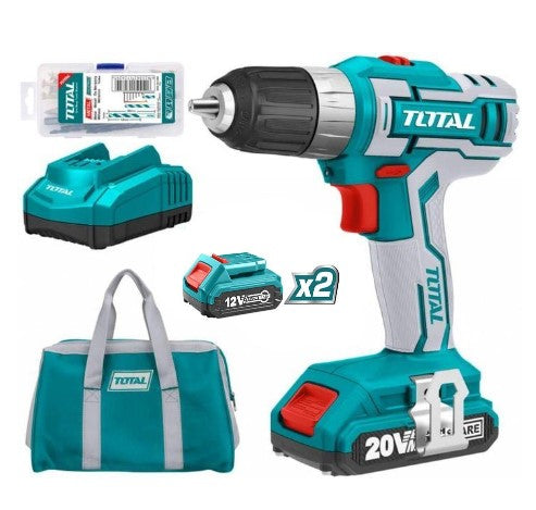 TRAPANO AVVITATORE 20V 2 BATT LI C/BOR+ACC - TOTAL