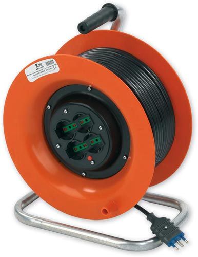 Avvolgicavo DOMESTICO 40MT cavo 3G1,5 con 4 prese schuko biv. e spina 3P 16A + disgiuntore termico
