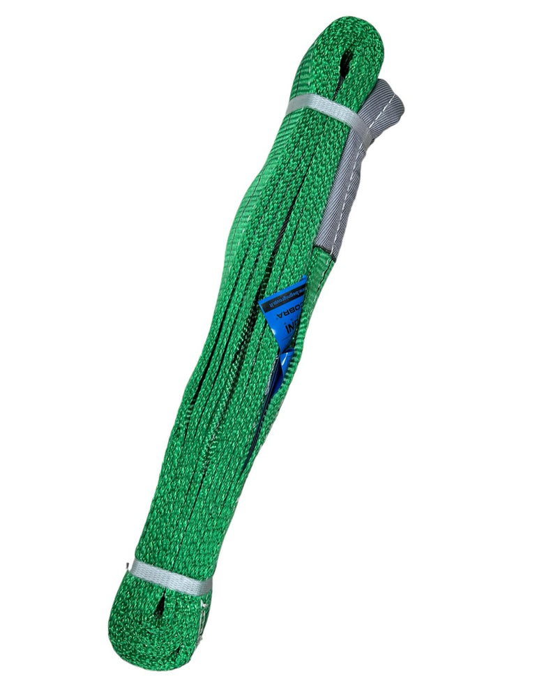 BRACA PIATTA IN POLIESTERE CON ASOLE, 2 STRATI, L 4MT, LARG. 60MM VERDE. Asole rastremate e rinforzate