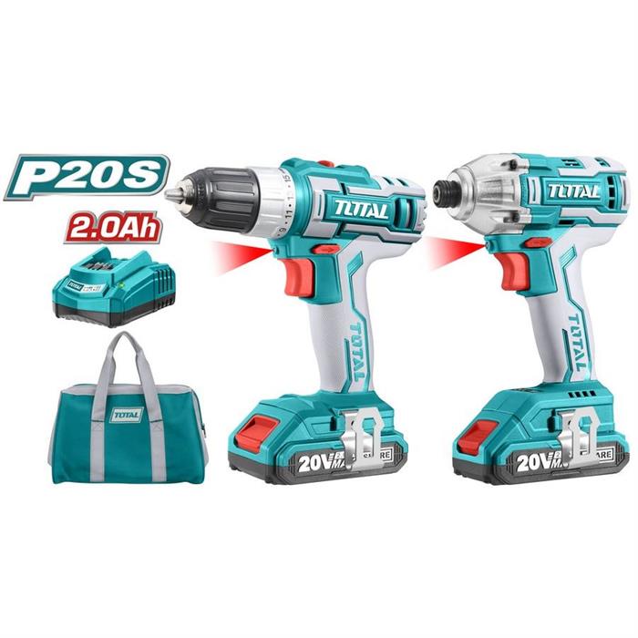 TRAPANO + AVVITATORE A IMPULSI 20V CON 2 BATTERIE + ACCESSORI