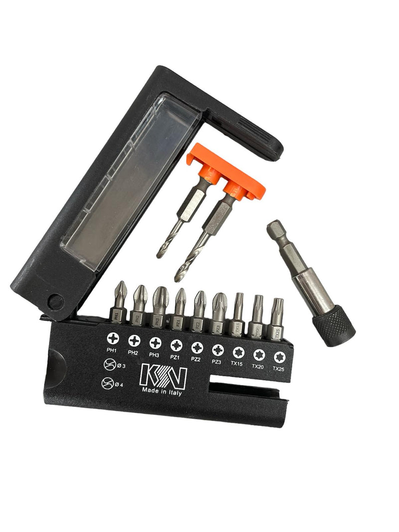 COMPOSIZIONE BOX INSERTI 9+3 PZ MIX PHILLIPS POZIDRIVE TORX DRILL (2 PUNTE A FORARE)