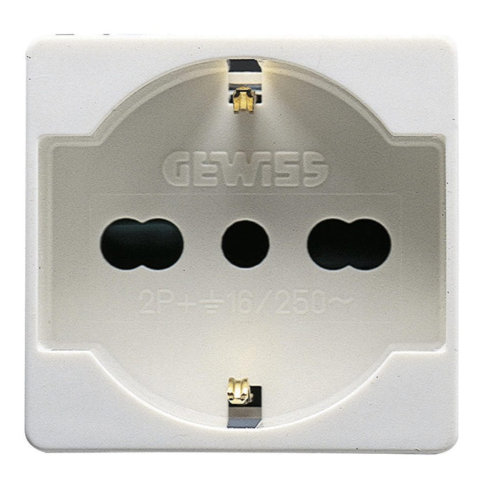 PRESA STANDARD SCHUKO ITALIANO/TEDESCO 250V ac - 2P+T 16A BIVALENTE - P40 - 2 MODULI- SYSTEM WHITE - GEWISS BIANCO
