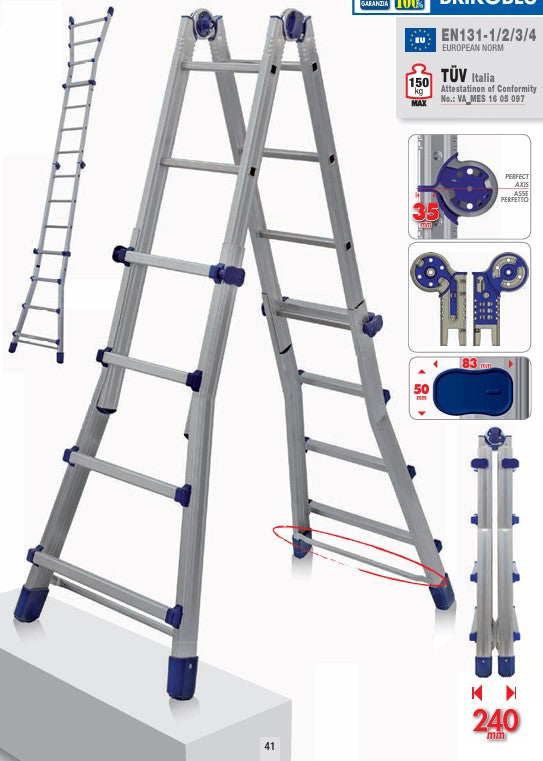 SCALA PIEGHEVOLE IN ALLUMINIO 4+5 GRADINI BRIKO BLU LUNGA