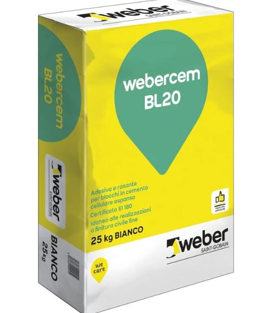 WEBERCEM BL20 COLLANTE / RASANTE GAS BETON - 25 KG BIANCO