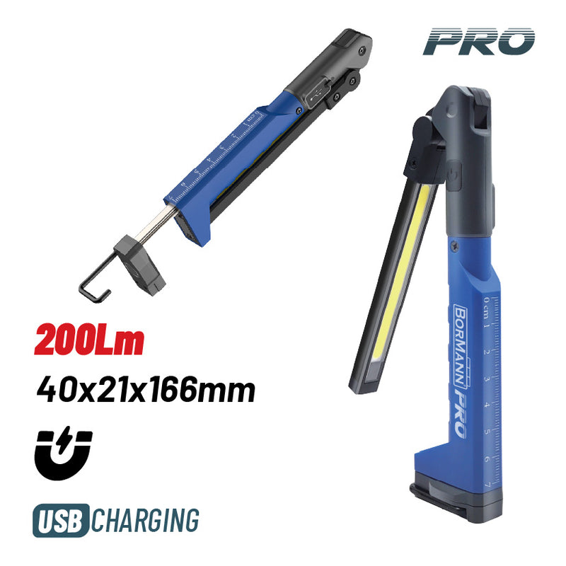 TORCIA/LAMPADA DA LAVORO RICARICABILE 200Lm CON GANCIO E MAGNETE - BPR6024