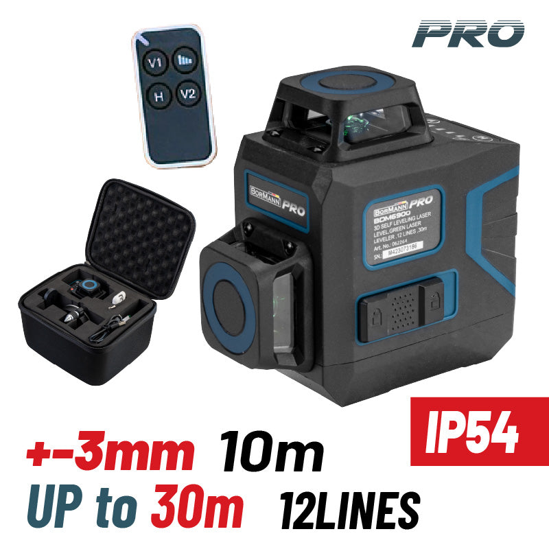 LIVELLA LASER AUTOLIVELLANTE RAGGIO VERDE 3*360° 12 LINEE, GAMMA DI LAVORO 30M - BDM6900