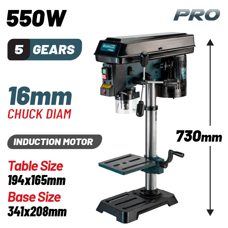 TRAPANO A COLONNA CON PUNTATORE LASER 16mm - 550W, 730MM ALTEZZA - BKD1655