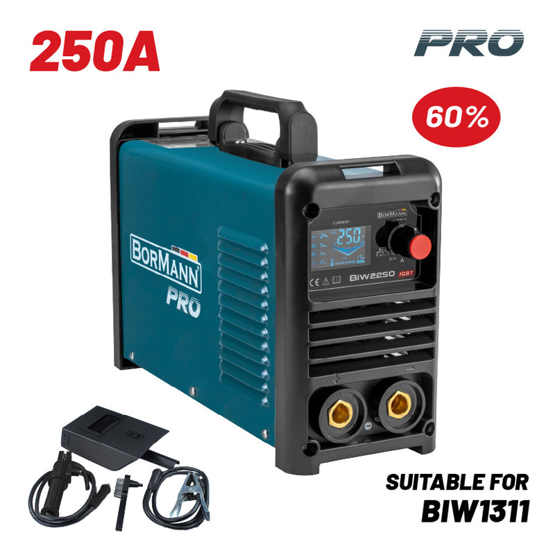 SALDATRICE INVERTER 250/60% SCHERMO DIGITALE, ELETTRODO MAX 5mm INCLUDE ACCESSORI - BIW2250