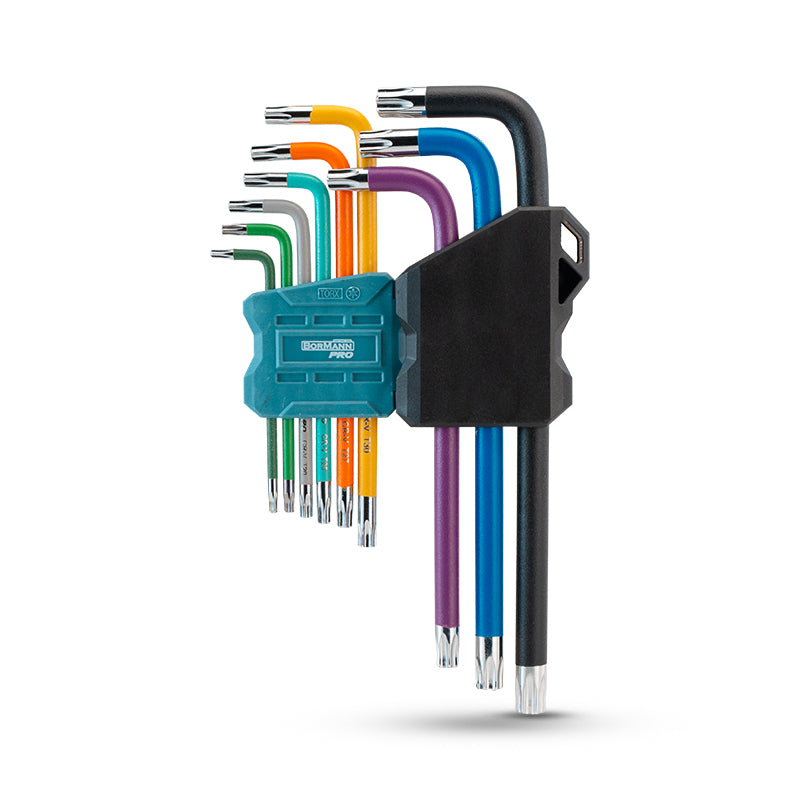 SET DI 9 CHIAVI TORX LUNGHE CON FORO COLORATE, CR-V, T10, T15, T20, T35, T27, T30, T40 - BHT7242