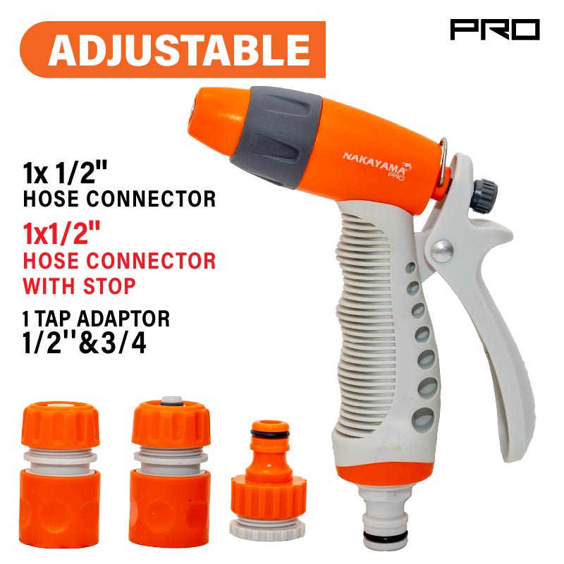 KIT IRRIGAZIONE 4 PEZZI CON PISTOLA A SPRUZZO REGOLABILE - GH9214  NAKAYAMA