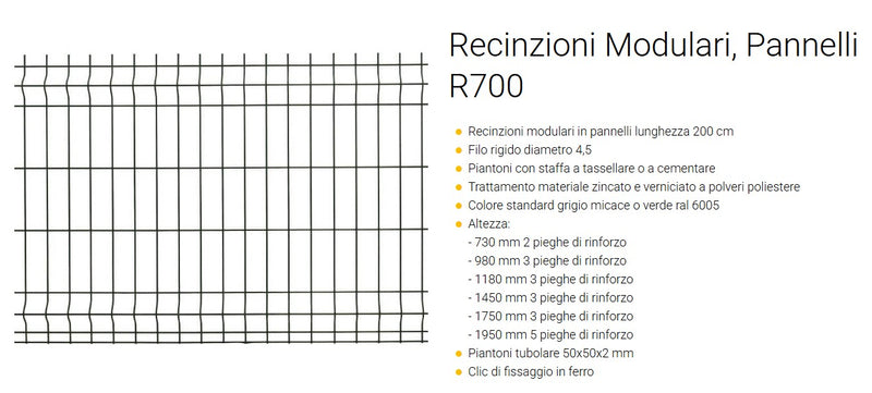 PANNELLO RECINZIONE IN FILO GRIGIO R700 DIM. 1180x2000