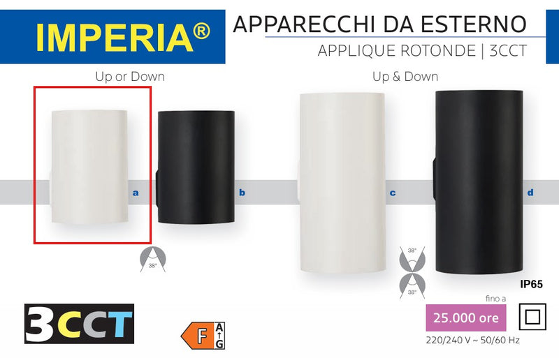 IMPERIA iGIOTTO UPorDOWN 9W LED 3CCT IP65 BIANCO - APPLIQUE ROTONDA DA ESTERNO