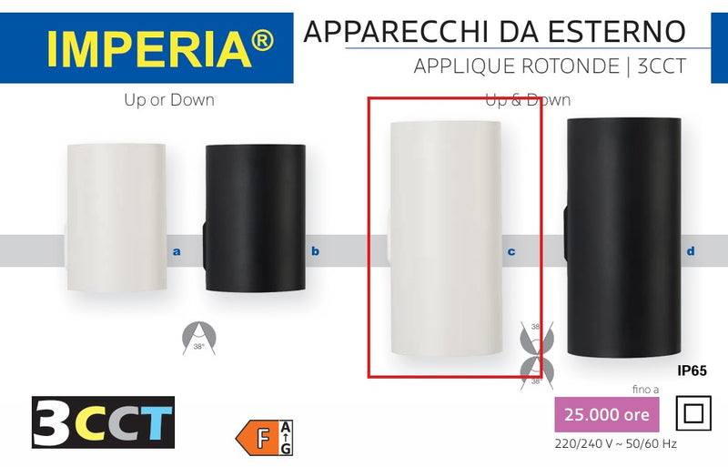 IMPERIA iGIOTTO UPorDOWN 18W LED 3CCT IP65 BIANCO - APPLIQUE ROTONDA DA ESTERNO