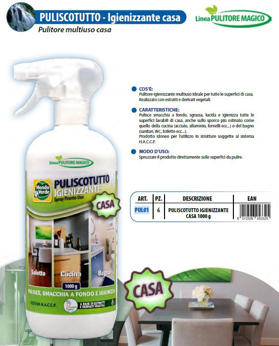 PULISCOTUTTO - Igienizzante casa SPRAY - Pulitore multiuso casa - 1000 GR