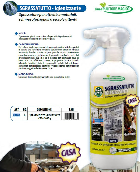 SGRASSATUTTO - Igienizzante SPRAY
Sgrassatore per attività amatoriali,
semi-professionali o piccole attività - 
1000 GR