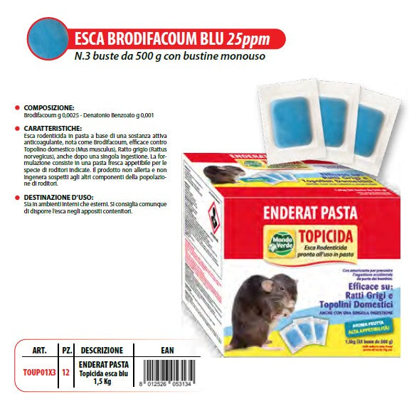 ESCA BRODIFACOUM BLU 25ppm
N.3 buste da 500 g con bustine monouso