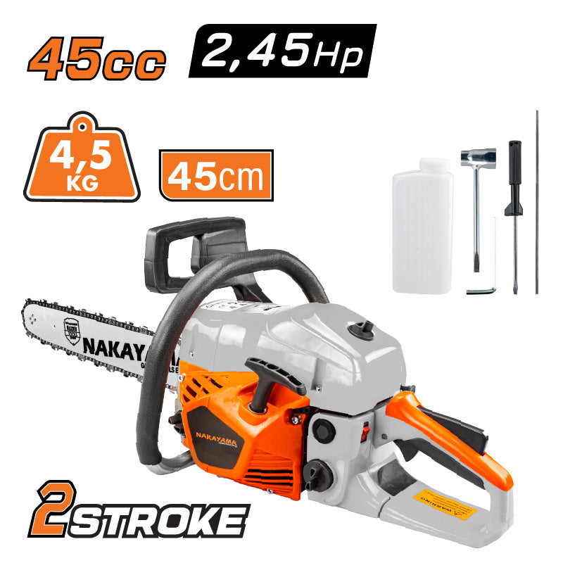 Motosega a benzina NAKAYAMA PC4600 2,45 CV, 45 cc, 45 cm, 0,325'', 1,3 mm, 72