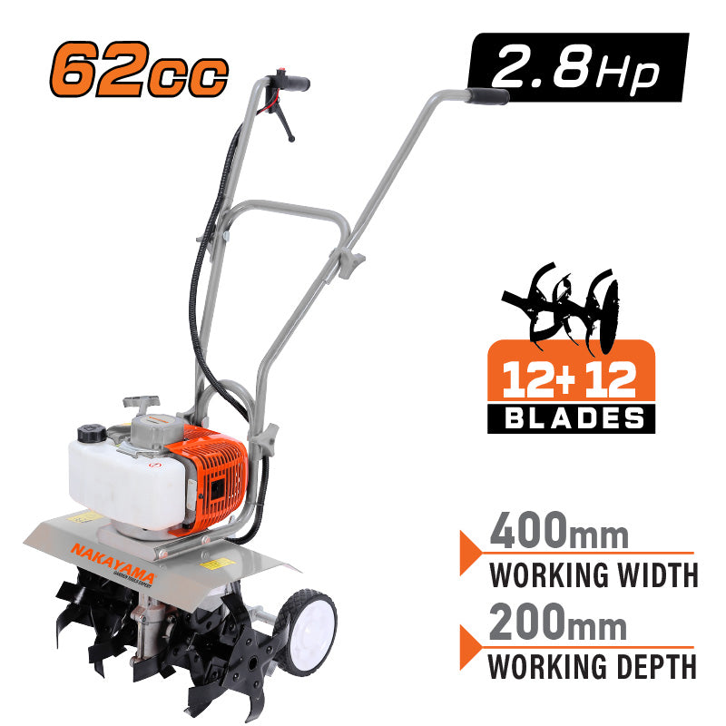 Motocoltivatore a due tempi NAKAYAMA MB2620 62cc-2,8Hp-Larghezza 40cm, Lame 12+12