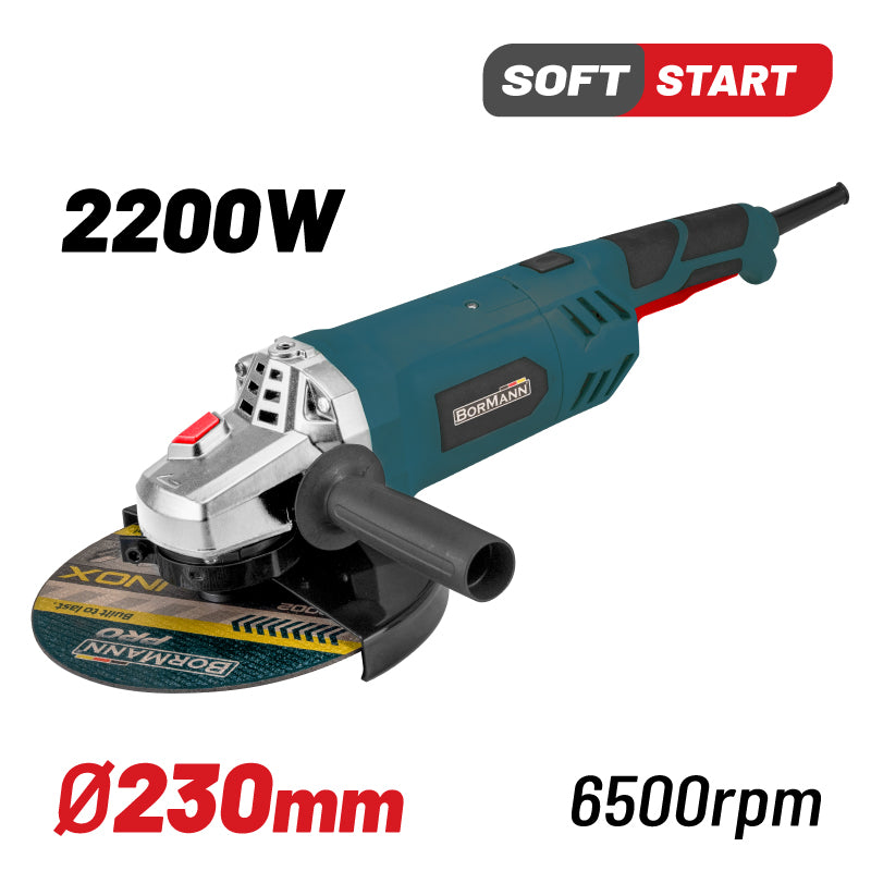 SMERIGLIATRICE ANGOLARE 2200W, DIAM. 230mm, 6500 rpm CON PREAVVIO, 6500GIRI7MIN - BAG2200
