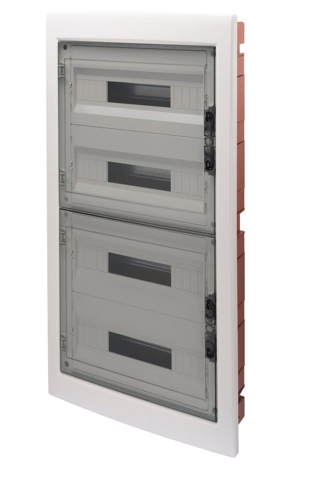 QUADRO DI DISTRIBUZIONE CON PANNELLI FINESTRATI E TELAIO ESTRAIBILE - PORTA TRASPARENTE FUMÉ - (18X4) 72 MODULI IP40