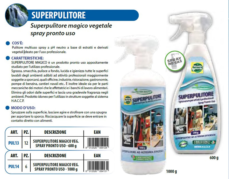 SUPERPULITORE
Superpulitore magico vegetale spray pronto uso - 600 gr