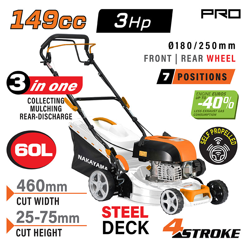 TOSAERBA A BENZINA SEMOVENTE 149cc EURO V CESTO 60L TAGLIO 46CM - PM5465