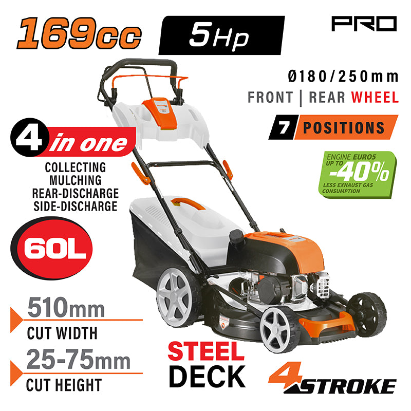 TOSAERBA A BENZINA SEMOVENTE 169cc EURO V CESTO 60L TAGLIO 51CM - PM5510