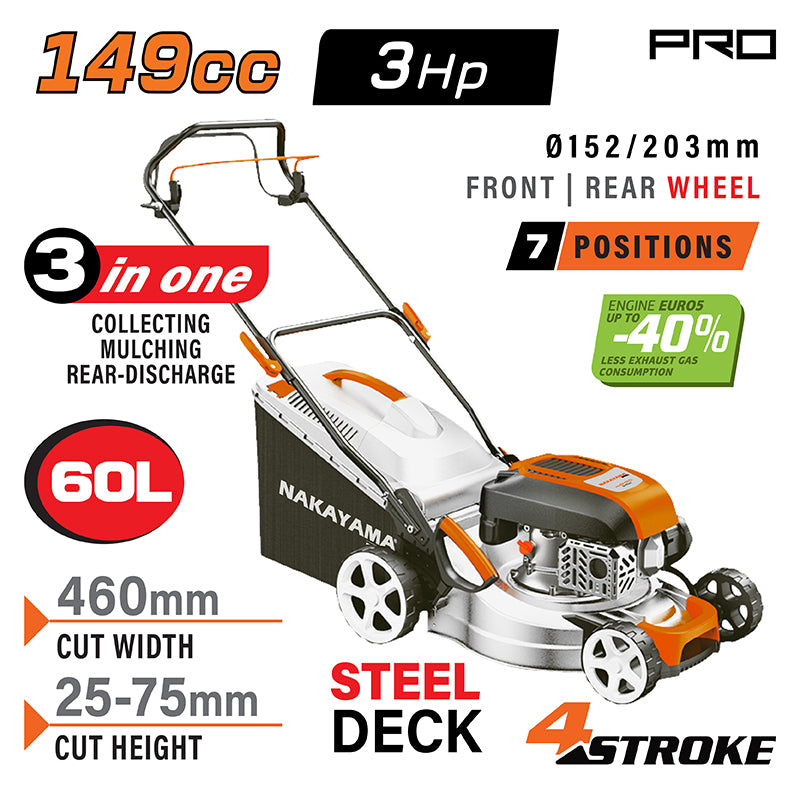 TOSAERBA A BENZINA A SPINTA 149cc CESTO 60L TAGLIO 46CM - PM5460