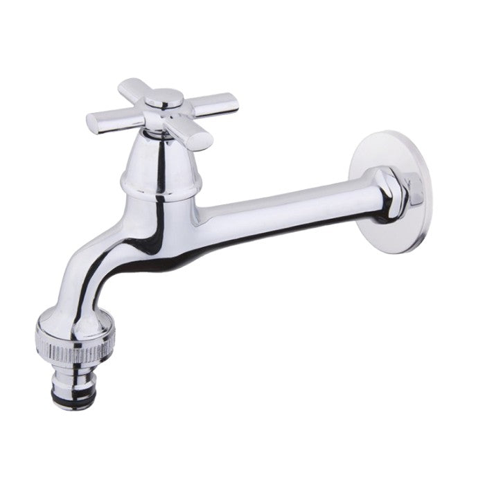 RUBINETTO A PARETE PROLUNGATO "RIVER" IN OTTONE 1/2 CON MANIGLIA A STELLA - BTW3435