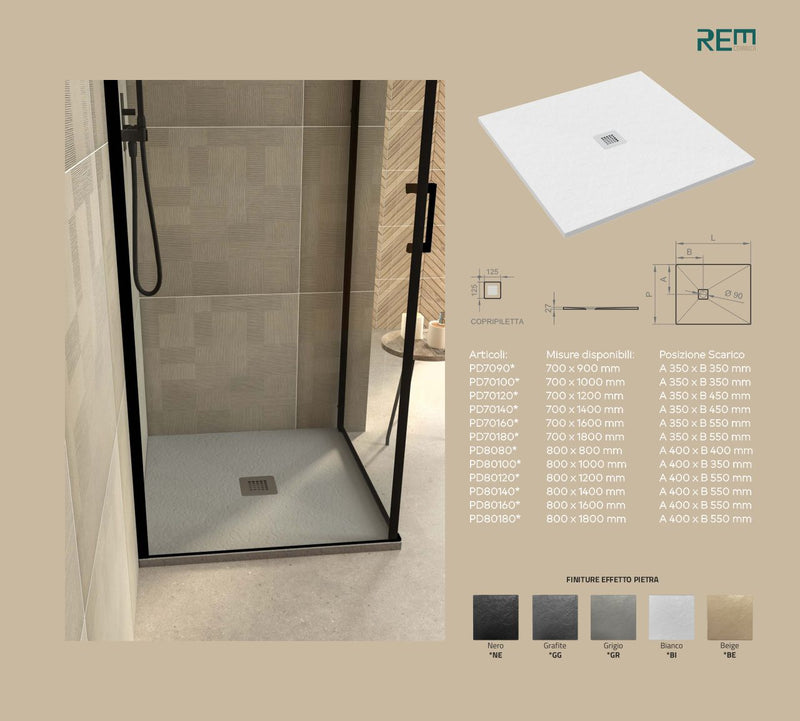 PIATTO DOCCIA CM 90x120 PIETRA BIANCO - resina (REM)