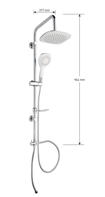 Kit colonna doccia in acciaio cromato quadro con soffione e doccetta