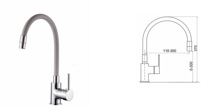 Miscelatore monocomando cucina con canna snodata grigia