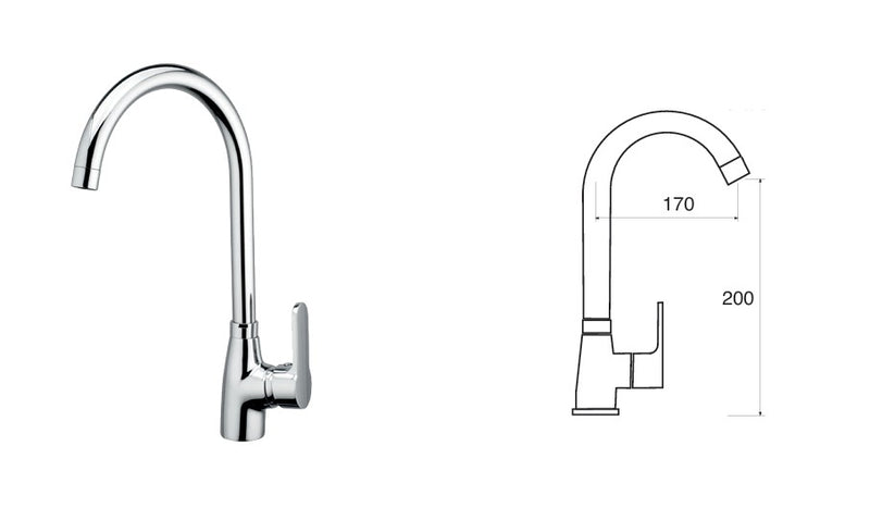 Miscelatore monocomando cucina canna alta cromo