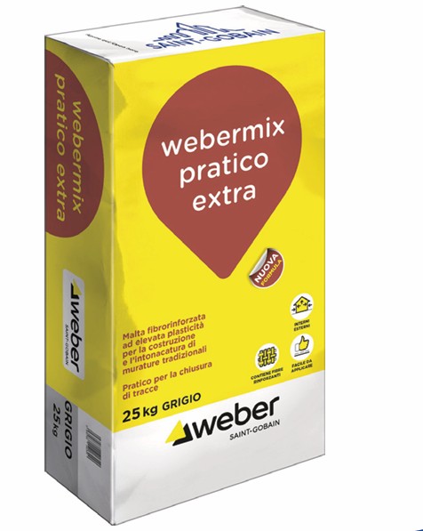 WEBERMIX PRATICO EXTRA fibrato KG 25 (malta pronta sabbia+cemento)