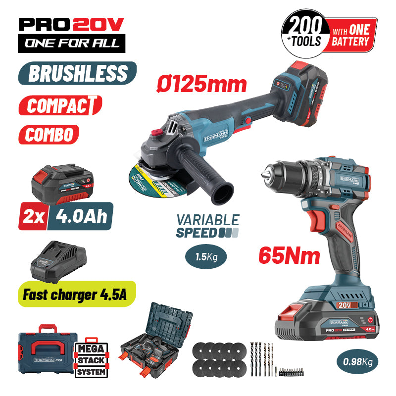 SET TRAPANO/AVVITATORE A PERCUSSIONE COMPATTO BRUSHLESS + SMERIGLIATRICE ANGOLARE - BBP5433X44T2CA