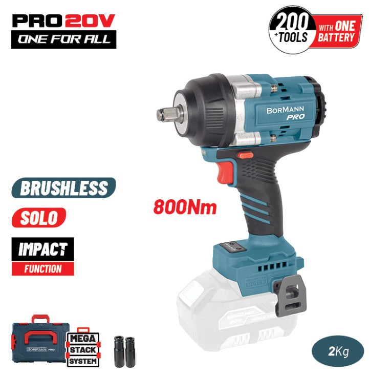 Chiave per bulloni BORMANN Pro BBP5387CA, batteria brushless 20V, agli ioni di litio, 800 Nm, 0-1400/1900/2400 giri/min, SOLO