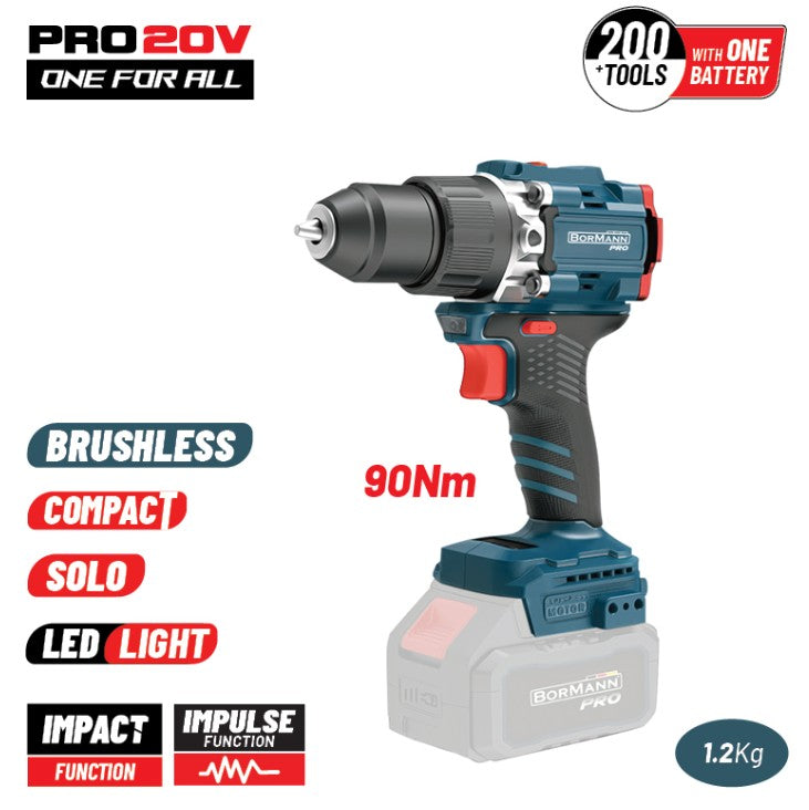 Trapano avvitatore a impulsi BORMANN Pro BBP5325, compatto, senza spazzole, batteria da 20 V, agli ioni di litio, 90 Nm, 2 velocità